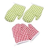 Mikikit 2 Pares Guantes de Horno Resistentes al Calor Microondas para Cocina y Hornear Protección Alta Temperatura Colores Rojo y Verde