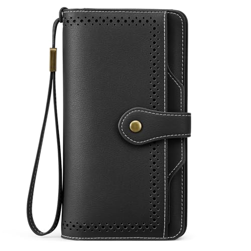 S-ZONE Women's Wallet RFID Blocking Small Purse with Card Slots Classic Wristlet Bag Removable Card Holder