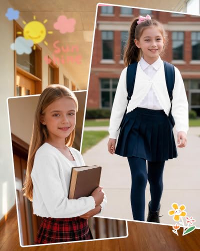 Image of Girls Cardigan, Girls Bolero Shrug Sweater, Kids Knit Hollow Out Long Sleeve, Button Cover Up Cropped Tops