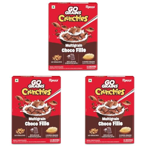 Image of Manna Choco Fills 450G Multigrain. Zero Maida, 10 Grains Protein & Fibre Rich Breakfast Cereal Or Anytime Snack. Go Grains Chocolate Crunchies, 12 Hour Nutrition In Bowl (Pack of 3)