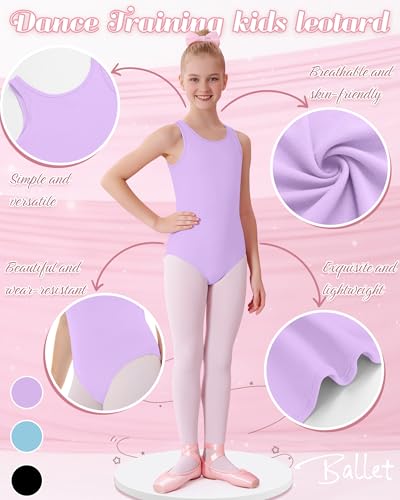 Image of 3 Pack Girls Leotards Toddler Ballet Tank Leotard Kids Dance Gymnastics Outfits Solid Sleeveless Bodysuit 2-12Y