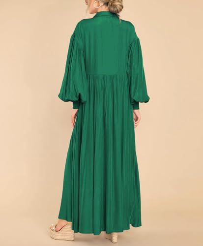 Image of chouyatou Women's Casual Long Sleeve Button Down Shirt Dress Elegant Pleated Flowy Swing Maxi Dress
