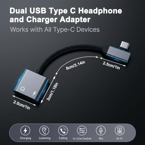 Image of Verilux 2 in 1 Right Angle USB Type C to Type C Audio & Charging Connector | 10W USB C Male to Female Adapter with Simultaneous Wired Headphone Connection for iPhone 1716 /15 Series, Galaxy S26 /S25 /S24