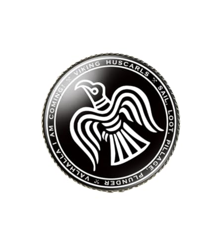 Image of vmcoatdu Round 1 Inch Viking Compass' Nordic Rune Pin Brooch Metal and Inlay Glass Revivalism Style Souvenir Badge Brooch for Hat Clothes Backpack