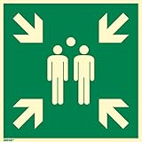 Sammelstelle, Aluminium, langnachleuchtend, 600 x 600 mm, Rettungszeichen E007 gemäß ASR A1.3 / ISO 7010, Schild