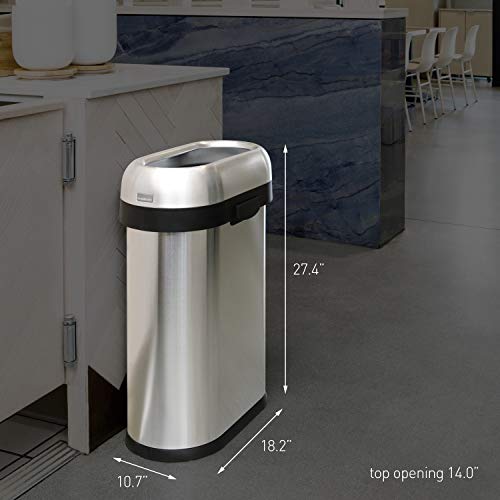 Image of simplehuman 50 Liter / 13.2 Gallon Slim Open Top Trash Can, Commercial Grade Heavy Gauge Brushed Stainless Steel