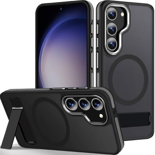 Image of MALEWOLF Kickstand Case for Samsung Galaxy S23, 3 Way Stand & Anti-Slip TPU Edge & Matte Translucent S23 Case, Compatible with Magsafe, Shockproof Slim Case for Galaxy S23 5G (Black /Grey)