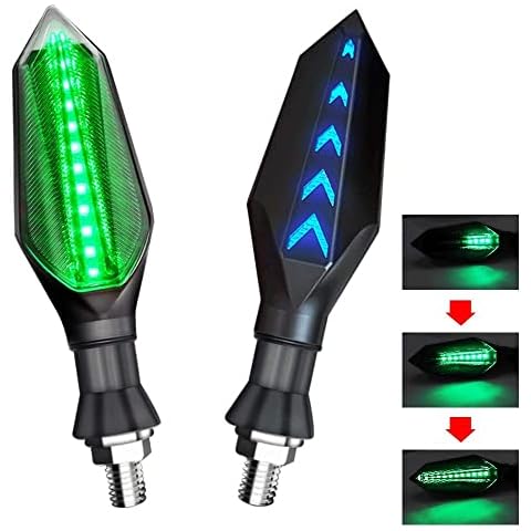 BOKERMI Universal Motorcycle LED Turn Signal Lights Double Color Front Rear Indicator Indicator Lights Green Flowing and Blue Daytime Running Lights Waterproof 12V 17LEDs.2-Pack. Cover