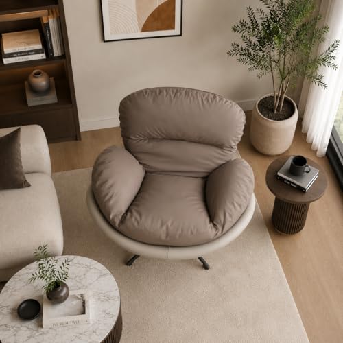 Image of The Attic Shella Lounge Chair,Comfy Chair for Living Room, Relaxing Chair for Bedroom, 360 Chair; Caramel, Cream