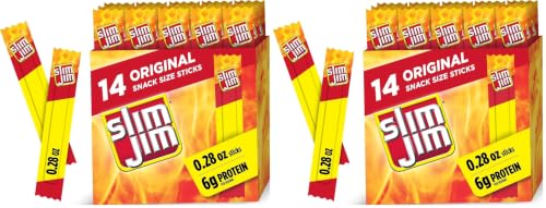 Slim Jim Smoked Meat Sticks, Original Flavor, 6g Protein Per Serving, Snack Size, Easter Basket Stuffer for Men, 0.28 oz. (14 Count) (Pack of 2)