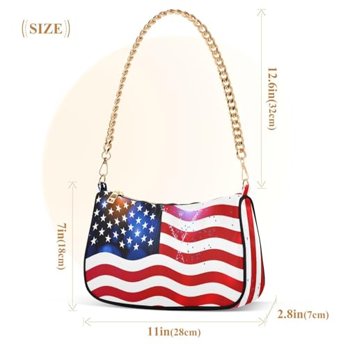 Image of Shoulder Bags for Women American US Flag Independence Day Patriotic Hobo Tote Handbag Small Clutch Purse with Zipper Closure