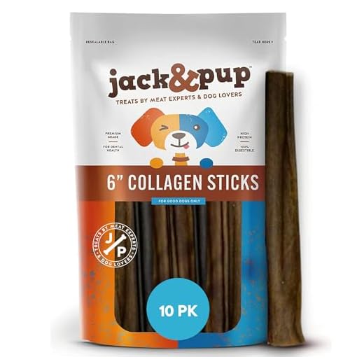 Jack&Pup 6" Beef Collagen Sticks for Dogs, Rawhide Free Dog Chews Long Lasting Collagen Chews for Dogs Healthy Dog Treats for Medium Dogs Joint Support for Dogs | Bully Stick Alternative (10 Pack)