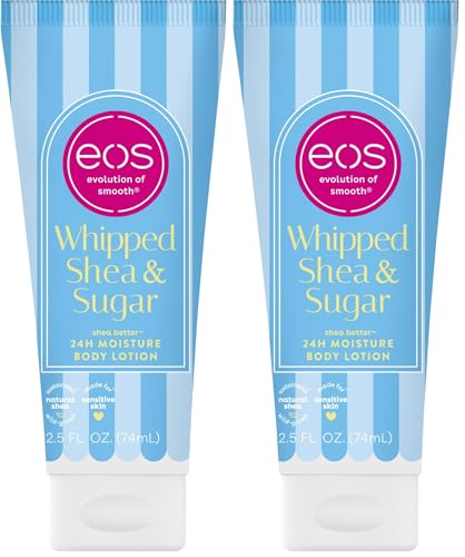 Image of eos Shea Better Travel Size Body Lotion, Whipped Shea & Sugar, Limited Edition Skin Care, 24-Hour Moisture, Body Lotion for Women, travel size toiletries, Vegan, 2.5 fl oz (Pack of 2)