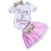 Newborn Baby Girls First Birthday Romper Bodysuits + Tutu Skirt Dress Outfit Set with Headband (12-18M, Pink)