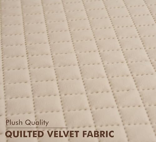 Image of Velvet Quality Raising Quilt Patterns Sofa Covers Set (Beige, 3 Seater)