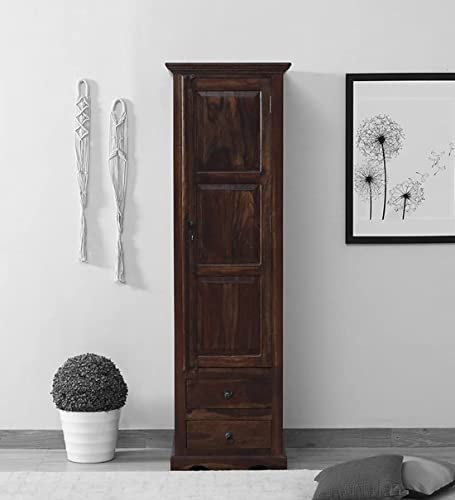 Image of Sheesham Wood Wardrobe with Door and 3 Shelves Storage for Bedroom Wooden Almirah for Clothes for Living Room Bedroom Home, Solid Wood Furniture (Walnut Single Door)