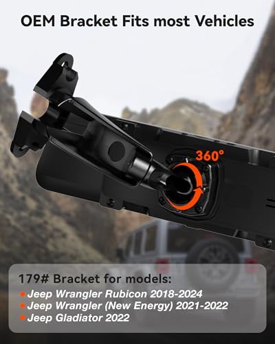Image of WOLFBOX Model 179 OEM Bracket Fit for 2018-2024 Jeep Wrangler Rubicon, for USB C G840S /G840H /G850 /G900 /G900PRO /G850PRO /G900 Tripro Mirror Dash Cam