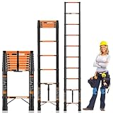 Aserose Escalera telescópica de 3.9 Metros - Plegable y portátil, Multiusos, compacta, Ideal para Uso doméstico o en...