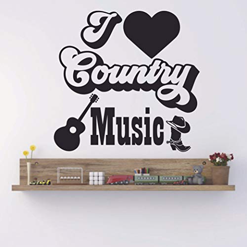 I Love Country Music - Country Music Wall Decals Cowboy Cowgirl Cowboy Boots Music Festival Concert Wall Art Designs Decor Vinyl Stickers For Cars Rooms Windows Bedroom Decoration Size (30x30 inch)