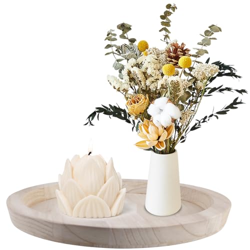 WIYETY Bandeja Redonda Bandeja Decorativa: 29 cm Bandeja de Vela Redonda Rústica, Bandeja de Mesa de Centro Rústica, Color Madera Estilo Rústico Organizador de Decoración del Hogar de Mesa de Granja