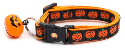 Halloween Cat Collar with Bell | Safety Breakaway Collar | Adjustable Large Size or Kitten Collar (Alternating Jack-o-Lantern Small(10lbs & Less))