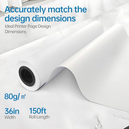BaiUnion wide format, Inkjet Printer Paper 36 Inch x 150 ft 4 Roll, 2 Inch Core CAD Bond Rolls, 95 Bright, 30lb Plotter Paper for Wide Format Printer by BaiUnion - Image 3