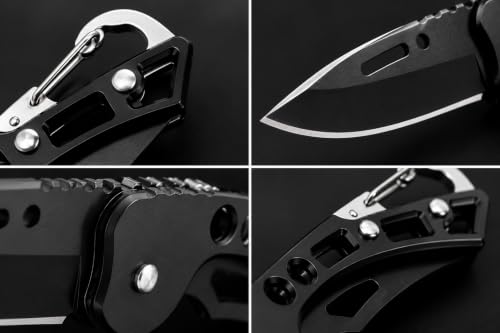Image of Foldable Pocket Knife with Carabiner Clip - 6 Inch Carbon Steel Manual Folding Blade for Kitchen, Camping, Travel and Office Use | Multipurpose Box Opener Utility Knife