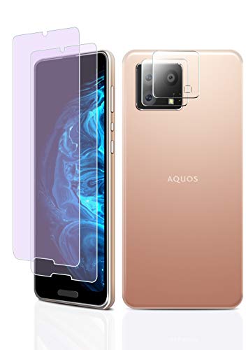 【2021年版/ブルーライトカット】MAXKU AQUOS sense4/sense 5G用ガラスフィルム (4枚セット) 強化ガラスフィルム2枚 + カメラフィルム2枚 AQUOS sense4 Lite 強化ガラス レンズ保護フィルム 目の疲れ減少 ラウンドエッジ加工 日本製素材旭硝子製 ケース対応 高光沢 アクオスセンス4 (SH-41A) AQUOS Sense 5G (SH-53A SHG03) Sense4 Lite SH-RM15対応 フィルム