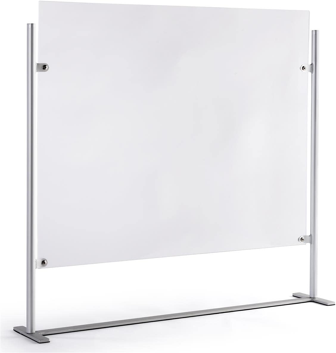 Displays2go Height-Adjustable Sneeze Guard, Acrylic Panel, Aluminum Frame, Countertop - Clear (SMSDSAMB1)