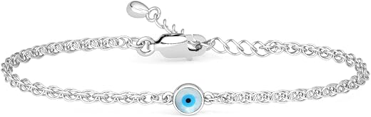 Clara 925 Pure Silver Evil Eye Chain Bracelet, Adjustable, Anti Tarnish Gift for Women and Girls