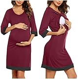 UNibelle Damen Geburt Stillnachthemd Stillhemd 3/4 Ärmel Stillpyjama Geburtskleid Schwangerschaft Umstandsnachthemd für Schwangere und Stillzeit Schwarz M