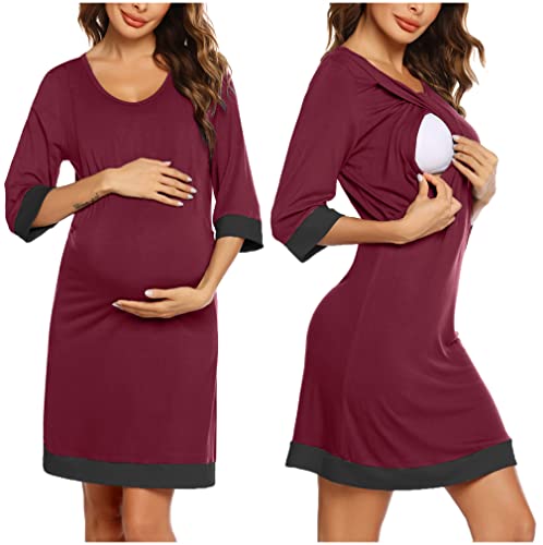 UNibelle Stillnachthemd Damen Langarm Lang Stillshirt Stillpyjama...