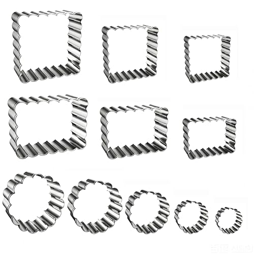 11Pcs Scalloped Cookie Cutter Set, Assorted Sizes-Include3 Square,3 Rectangle and 5 Round Fondant Molds,Reusable with Jagged Edge Design for a Special Event Holiday Everyday Treat (11Pcs)  