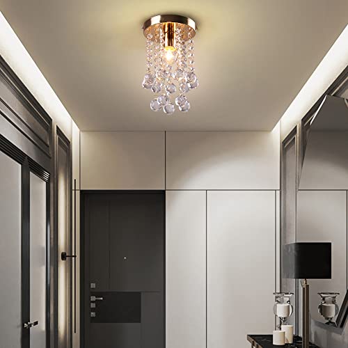 Mini Crystal Chandeliers Crystal Ball Ceiling Light Flush Mount Ceiling Lamp Raindrop Pendant Light For Hallway Staicase Small Room (E26, Gold) #TOP3