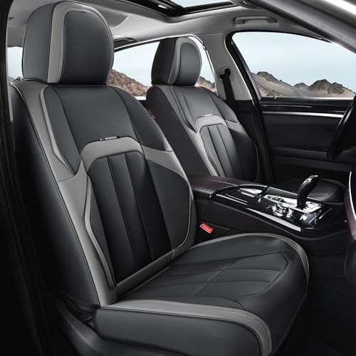 Image of Coverado Nappa Leather Car Seat Covers Full Set, Luxury Waterproof Seat Protectors, Airbag Compatible Anti‑Slip Auto Seat Covers, Universal Fit for Most Cars SUVs Trucks Pickup Vehicles