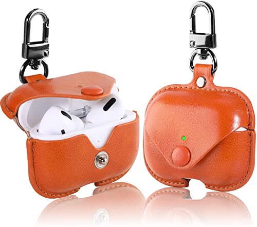 Image of Case Cover for Apple AirPods Pro 1 | Premium Leather Case with Carabiner | Only for Apple Airpods | Light Brown