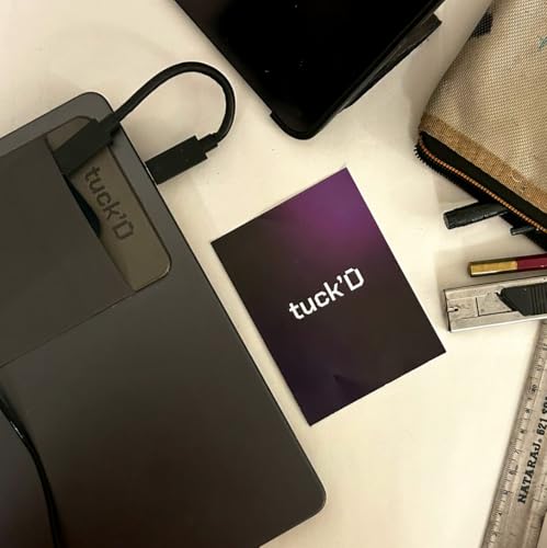 Image of Tuck'd Portable SSD Hard Drive Sleeve - Reusable Adhesive Laptop Mount - Stick-On External Storage Holder for MacBook & Tablets - Travel Pocket Pouch for SSD, Cables & Accessories (Small, Grey)