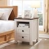 Redlemon farmhouse nightstand with charging station rustic 18 inch end table with 2 storage drawers and open shelf wood sofa side table for bedroom living room antique white  urban country home decor