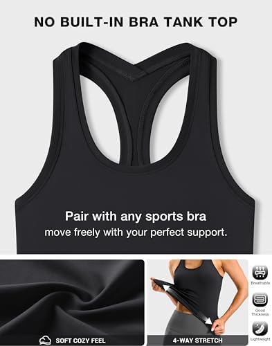 SANTINY Workout Tank Tops for Women Racerback Yoga Gym Tennis Running Athletic Tops Scoop Neck Tight Sleeveless Shirts (Black_M) — view 4