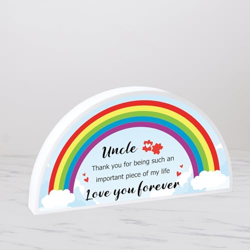 Uncle Gifts from Niece Wooden Sign Award Wooden Rainbow Plaque, Christmas Gift for Uncle Birthday Gifts from Nephew Desk Decoration Gift Aunt and Uncles Plaques Christmas