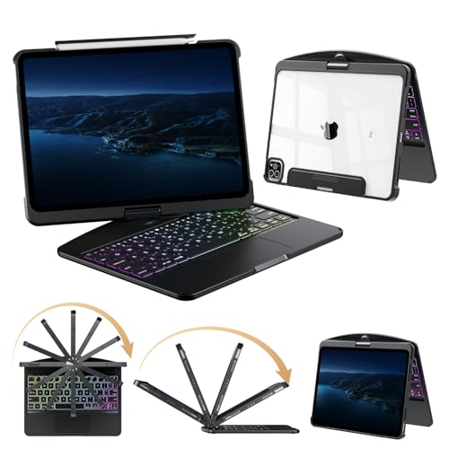 Keyboard Case for iPad Air 13 Inch (M3/M2 2025/2024)/ iPad Pro 12.9 (6/5/4/3 Gen)2022 2021 2020 2018 Wireless iPad Case with Keyboard Multi-Touch Trackpad Battery Level Visualization Black