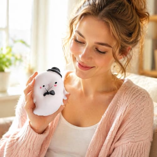 2026 Halloween Spooky Glitter Dumpling Toys, Anxiety Relief Ghost Squeeze Toy with Steamer, Super Soft Slow Rising Fidget Squeeze Bao Ball, Sensory Fidget Toy for Party Favors A - Image 6