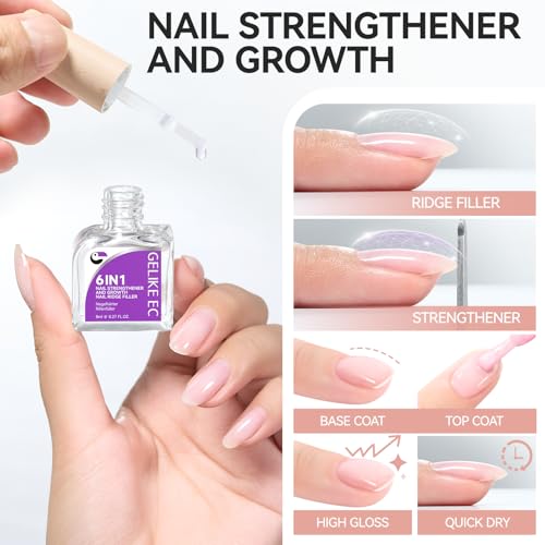 Image of Women Nail Strengthener Protein for Daily: Clear Gelike EC 6 in 1 Nail Treatment for Weak and Damaged Nails Everyday - Nail Polish Hardener for Home Salon Travel Spa Gift