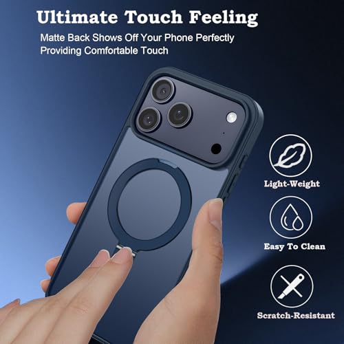 ROUMAYMAY Magnetic Case for iPhone 17 Pro Max with Stand Foldable Ring Holder Metal Kickstand [Compatible with Magsafe], Matte Slim Transluscent Protective Phone Cover for iPhone 17 Pro Max, Blue by ROUMAYMAY - Used condition - Image 3