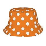 Bucket Hat for Men Women,White Polka Dots On Orange Fishermen Cap Travel Beach Sun Hat