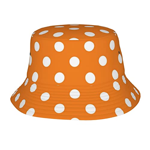 Bucket Hat For Men Women,White Polka Dots On Orange Fishermen Cap Travel Beach Sun Hat #TOP3