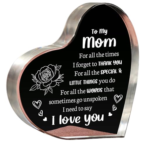 Milcier Gifts for Mom Birthday, I Love You Mom Acrylic Keepsake – Valentines Day Gifts for Moms from Daughter Son, Best Christmas Mother’s Day Present