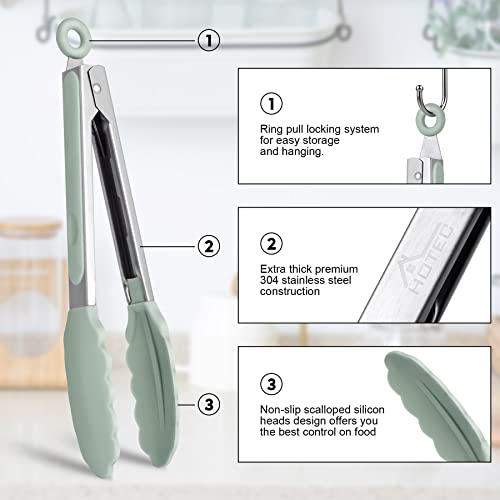 Hotec Pinze da cucina in acciaio inox di alta qualità con punte in silicone, set da 2-22,9 cm e 30,5 cm, verde chiaro - immagine 5