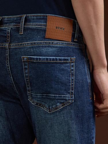 Image of Men's Mid Blue Solid Skinny Fit Denim Jeans