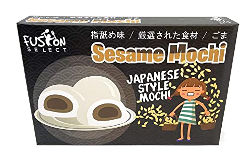 Fusion Select Mochi Daifuku Snacks - Traditional Japanese Rice Cakes with Filling - Flavored Asian Sweet Desserts for Family - Chewy and Soft Texture (Sesame)